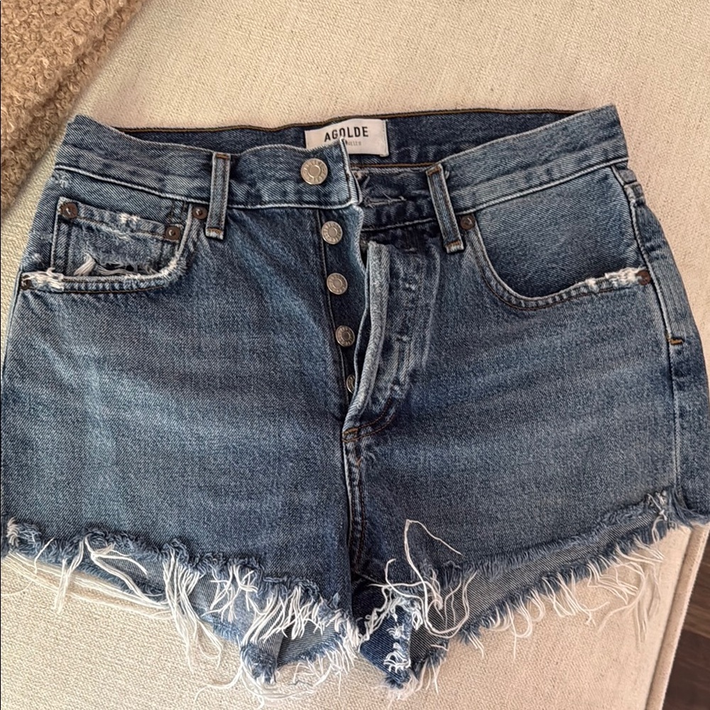 Agolde Blue Jean Shorts High-Waisted Distressed